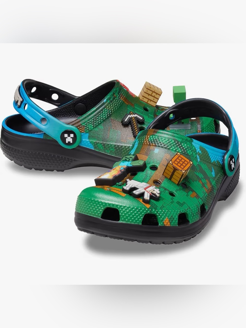 Crocs Kids’ Classic Minecraft Clogs C12 Little Kids Green Creeper Jibbitz